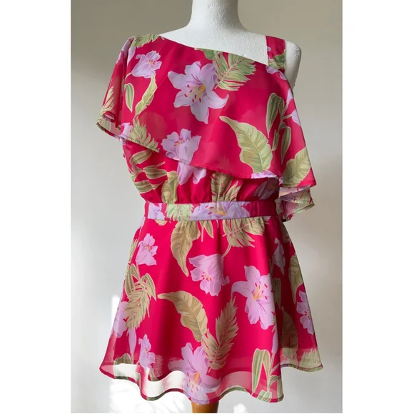 Lovedrobe One Shooulder bePink Floral Blouse Size 14 Chiffon Lined - Picture 1 of 3
